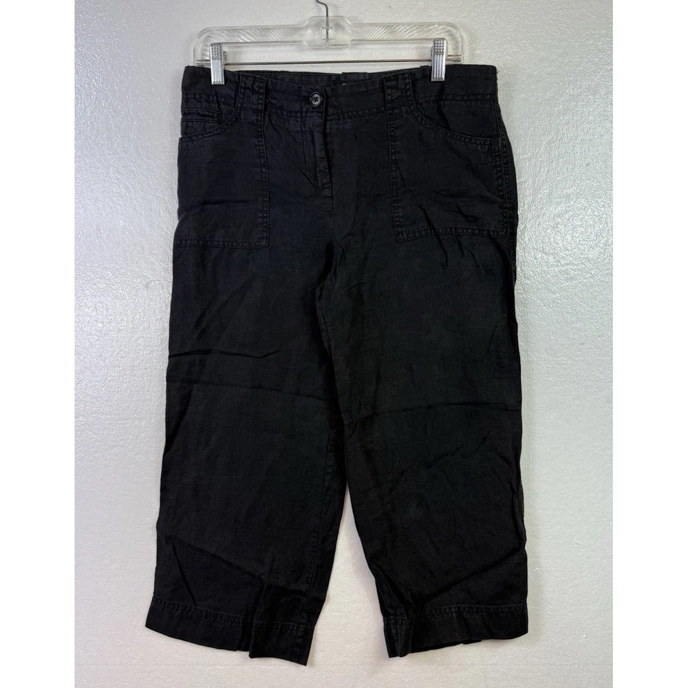 Talbots Womens Linen Capris Sz 8P Black Pants Comfort Casual Cottage Core 32/22